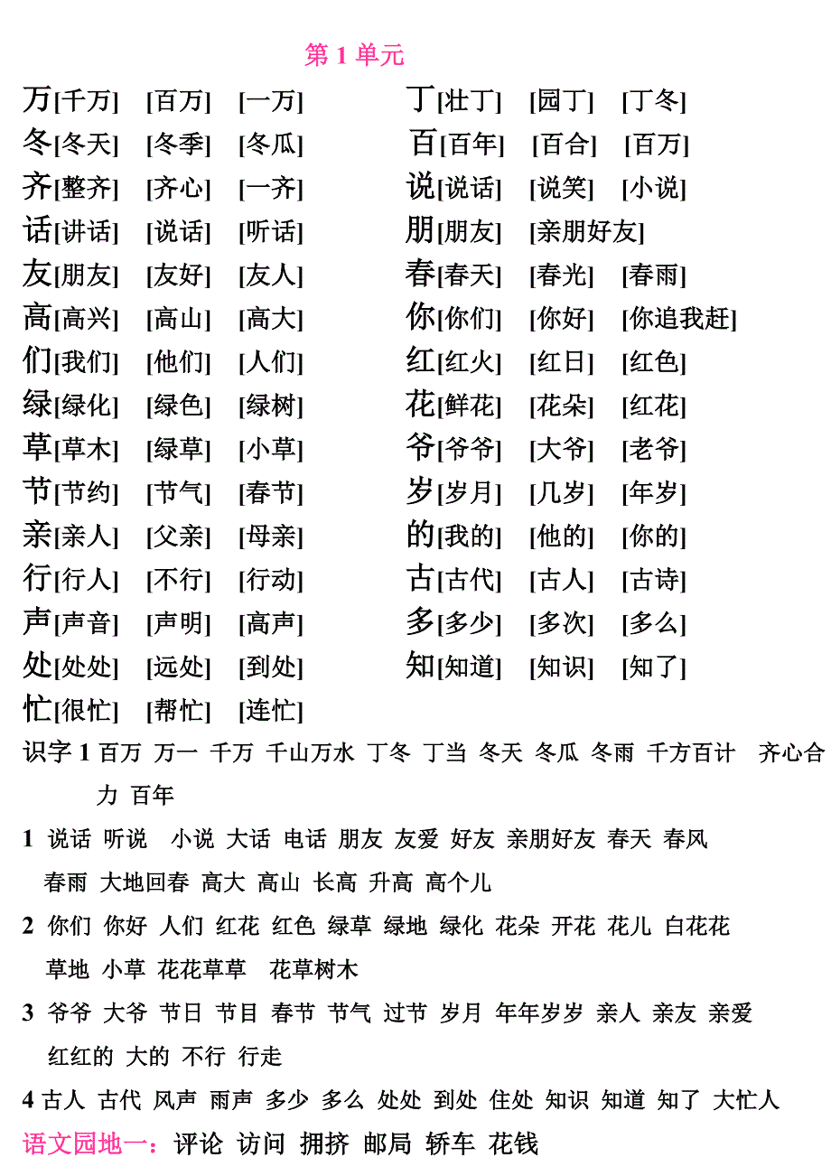 人教版语文一年级下册生字与组词_第1页