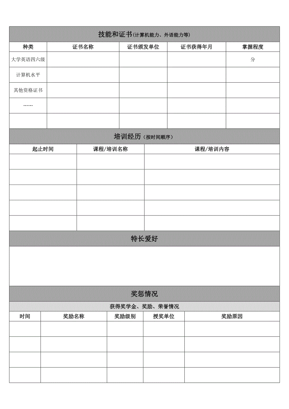 浦发银行应聘报名表(应届学生)_第3页