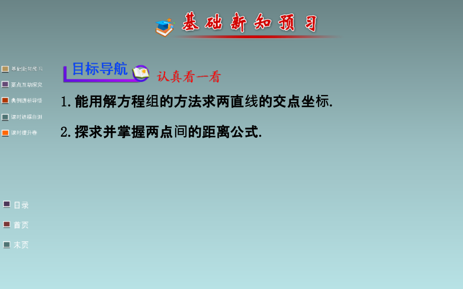 高中数学课件两条直线的交点坐标、两点间的距离_第2页