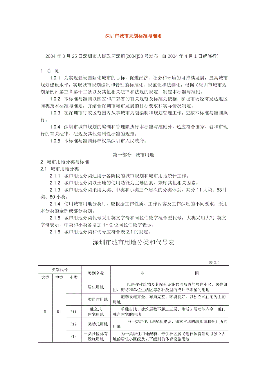 深圳市城市规划标准与准则2004版_第1页