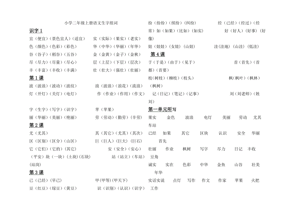 二年级上全册词语文档_第1页