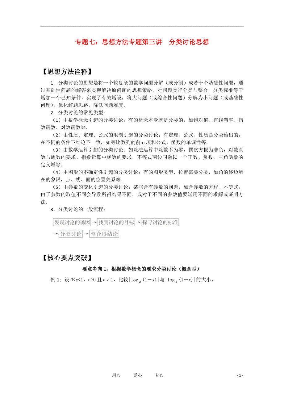 2012届高三数学一轮复习 7.3 分类讨论思想学案_第1页