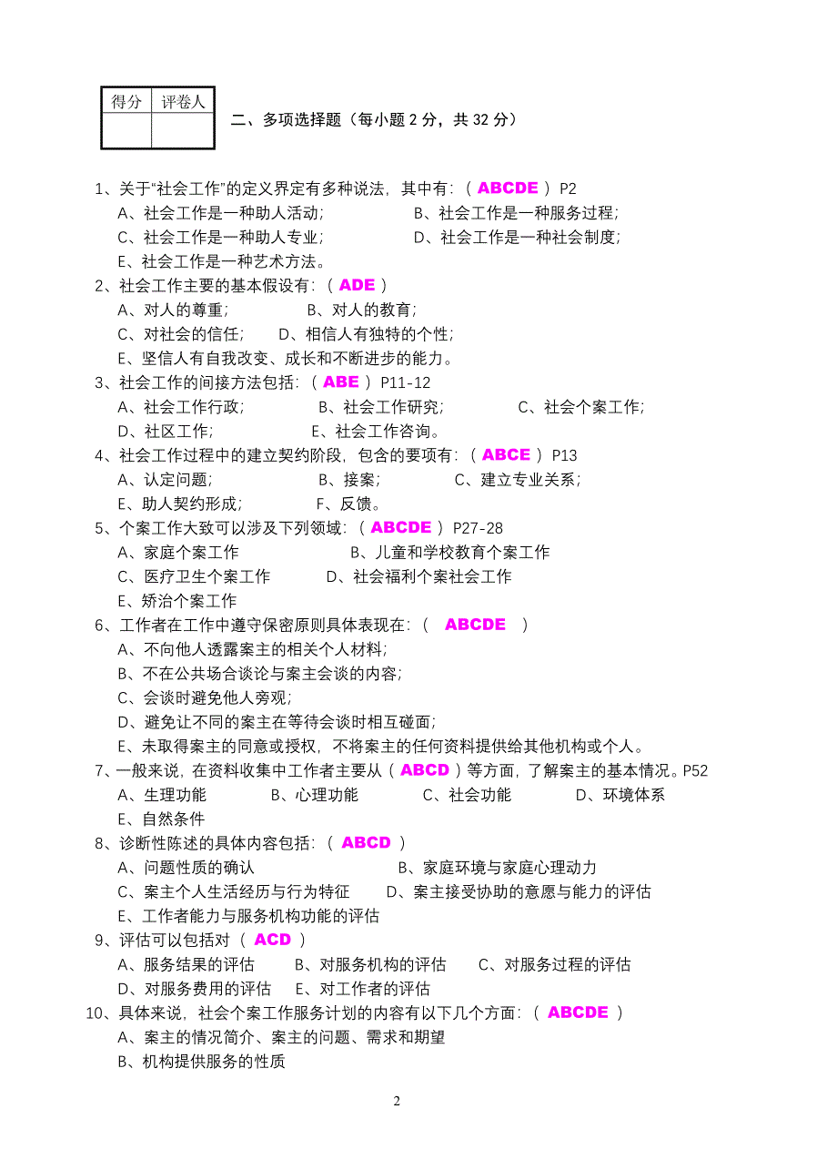 上海电视大学2013至2014学年度第二学期期中考试 社会工作方法 试题及答案_第2页