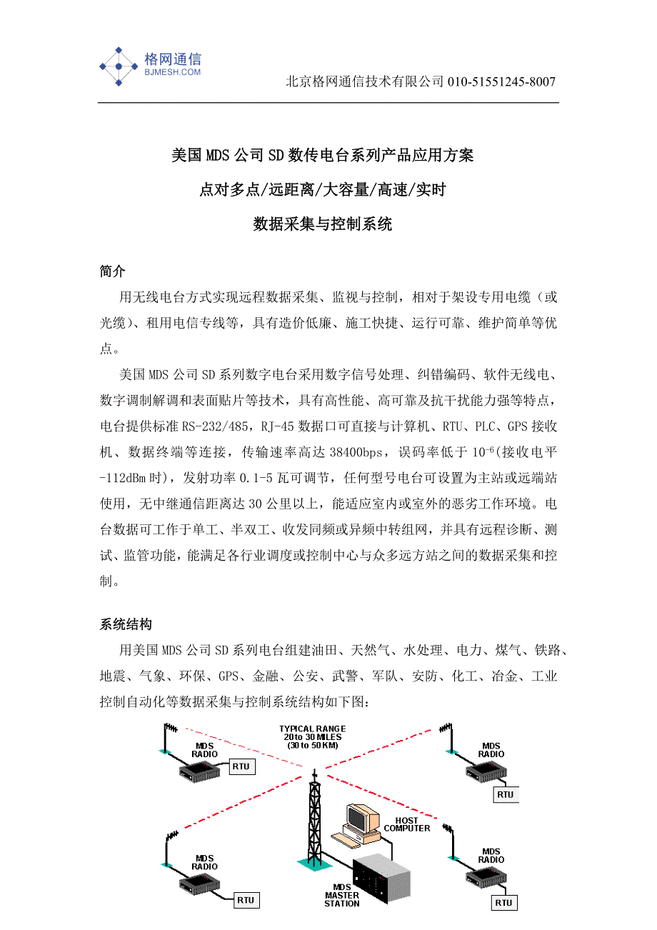 【2017年整理】美国MDS公司SD数传电台系列产品应用方案_第1页