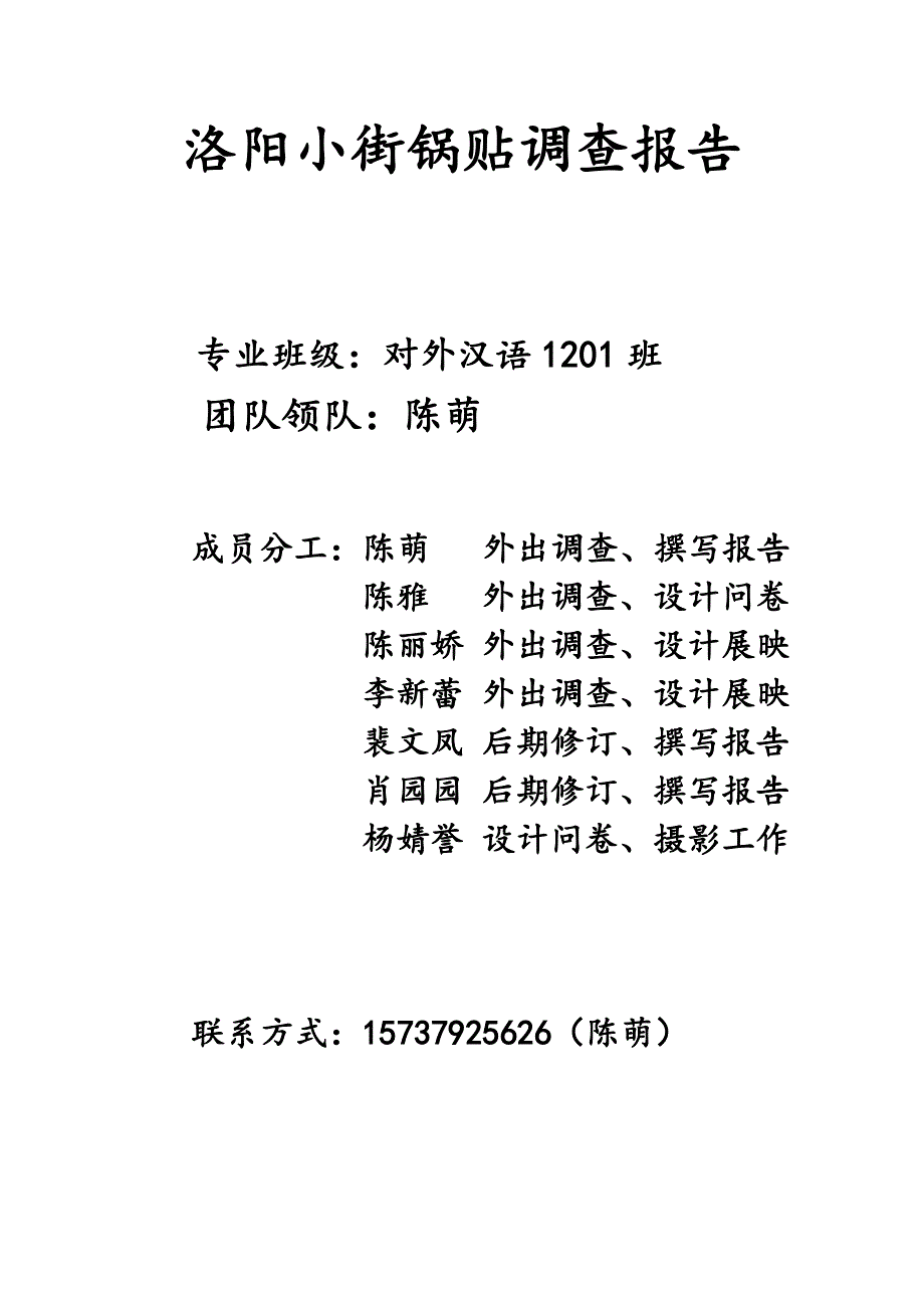 洛阳小街锅贴调查报告_第1页