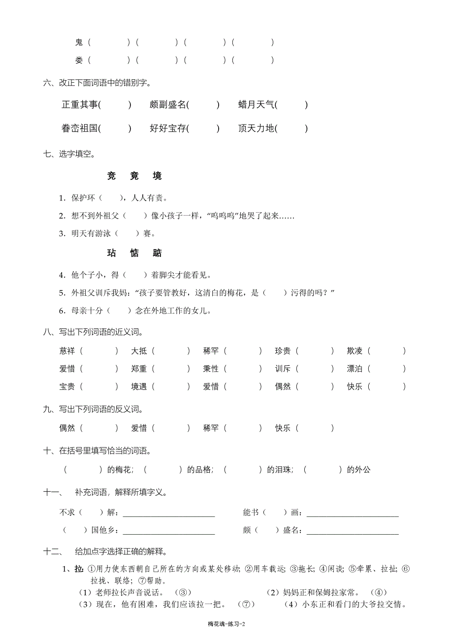 人教版五上《梅花魂》练习_第2页