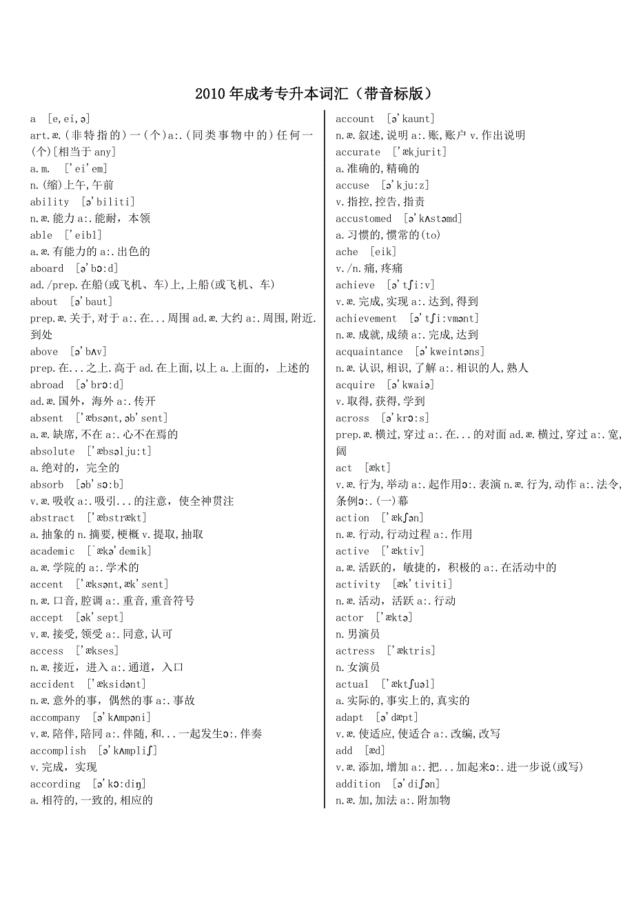 成考专升本英语单词带音标_第1页