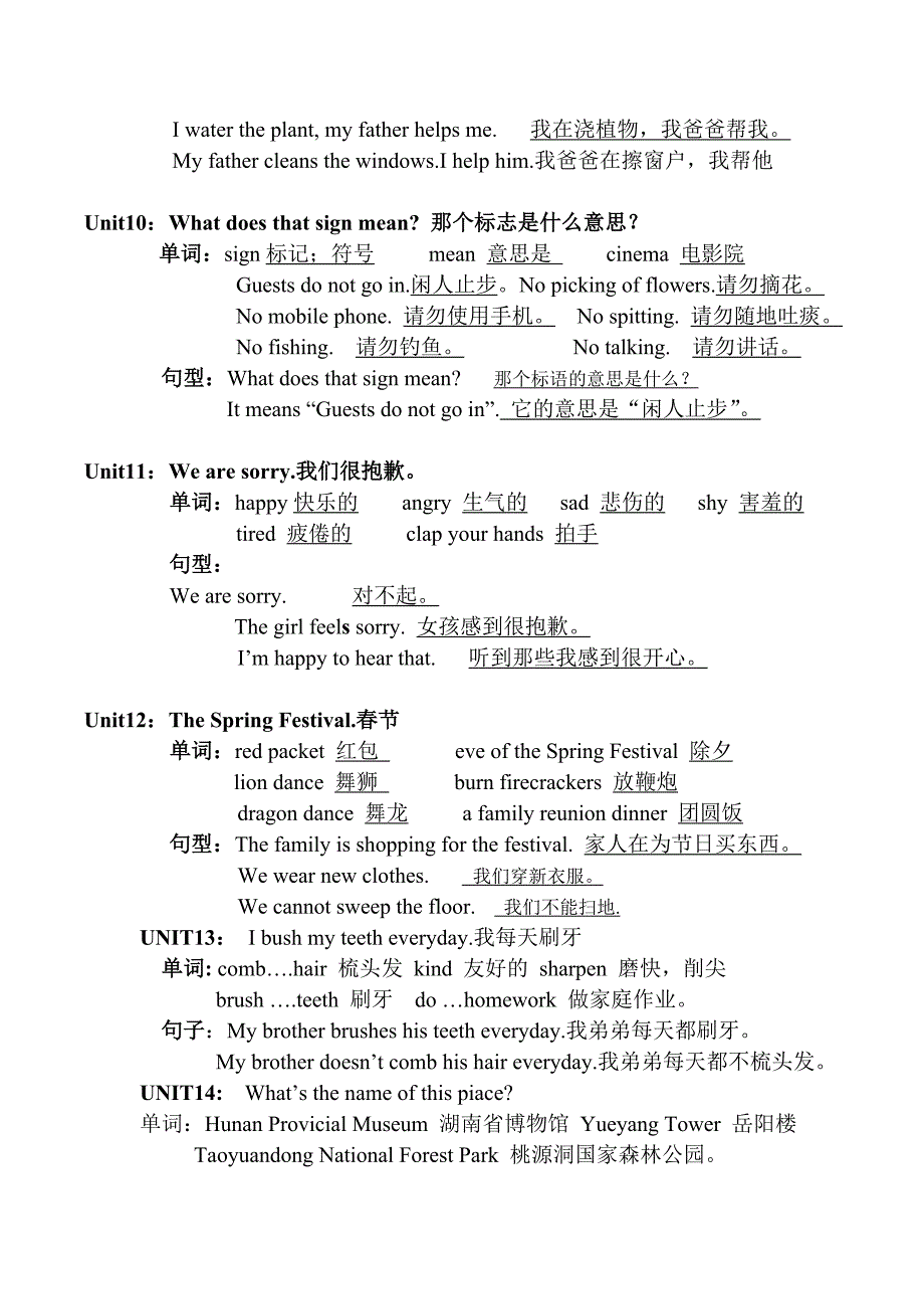 湘少版小学五年级英语上册复习提纲_第3页