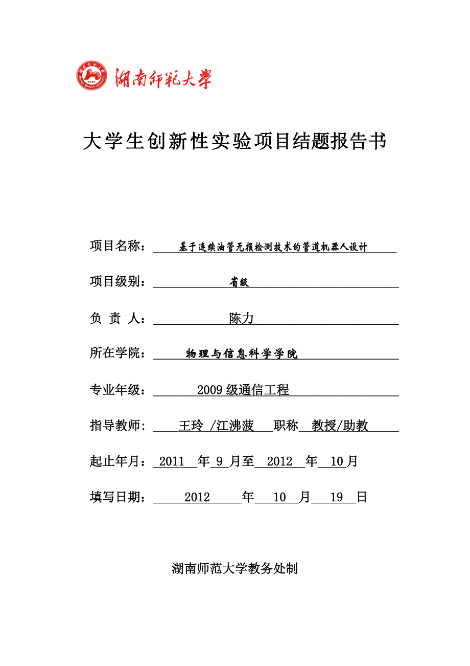 湖南师范大学项目结题报告书_第1页