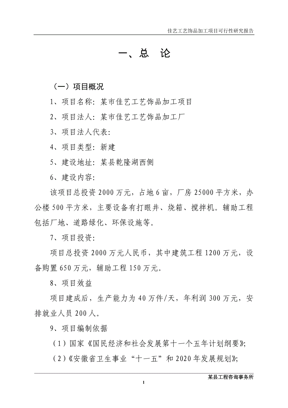 某县佳艺工艺饰品加工项目可行性研究报告_第1页