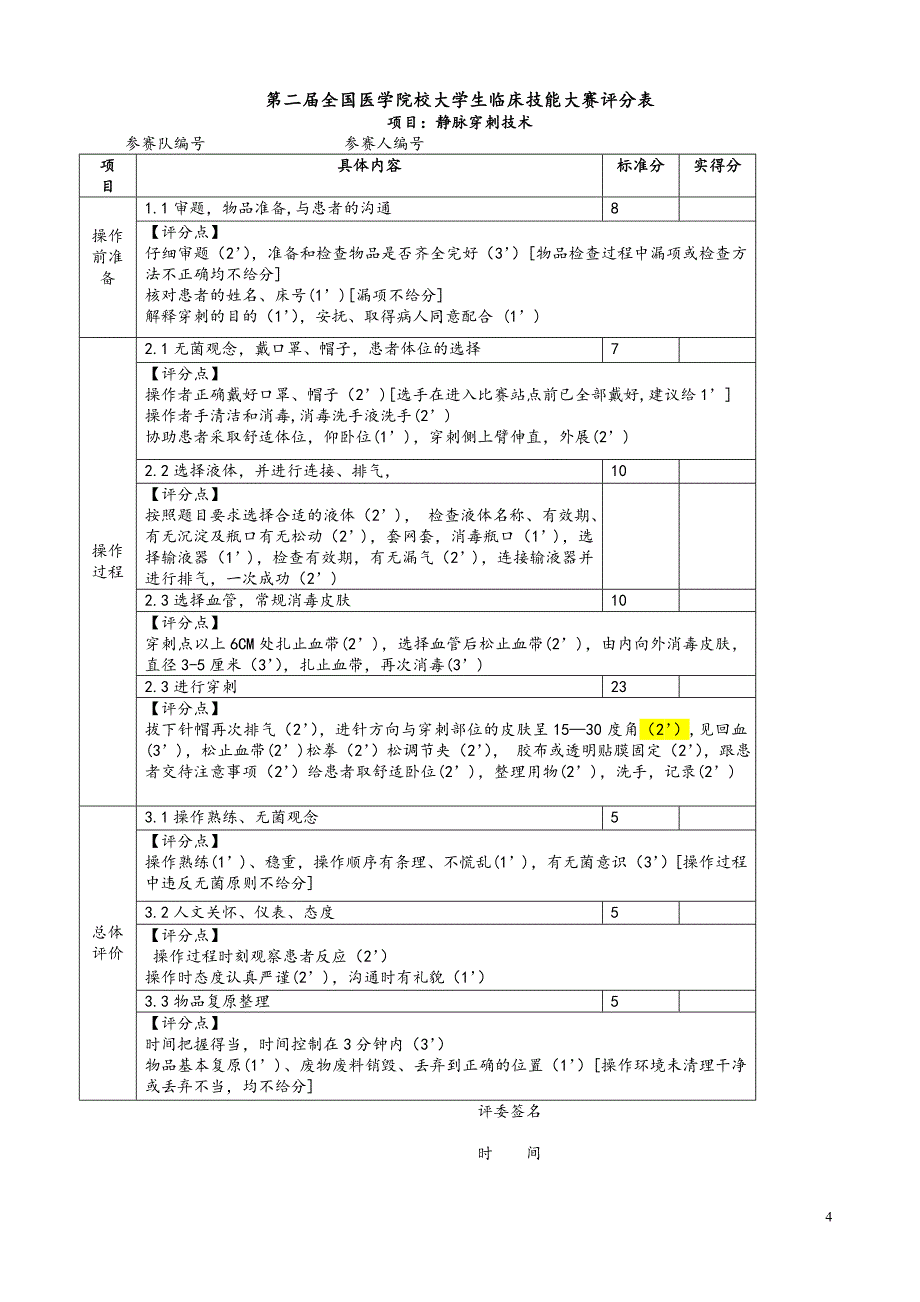 第二届大学生临床技能大赛试题及评分表_第4页