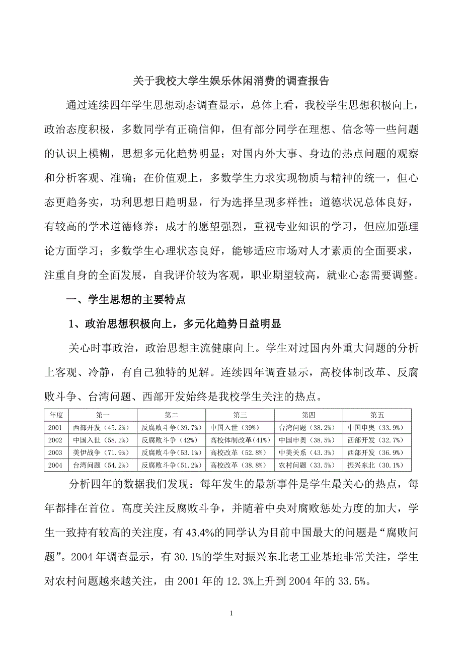 关于我校大学生娱乐休闲消费的调查报告_第1页
