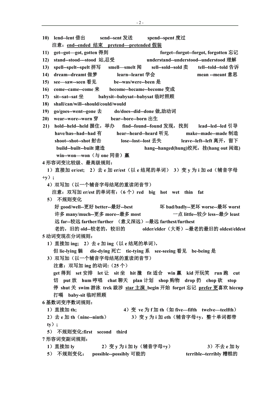 初中英语中各类不规则单词汇总_第2页