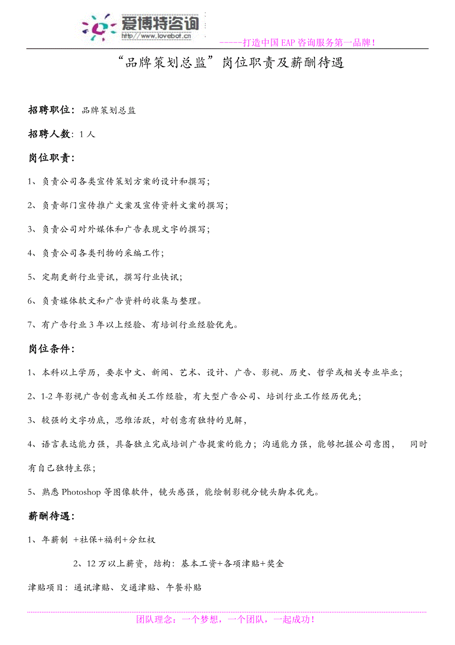 ”品牌策划总监“岗位职责及薪酬考核_第1页