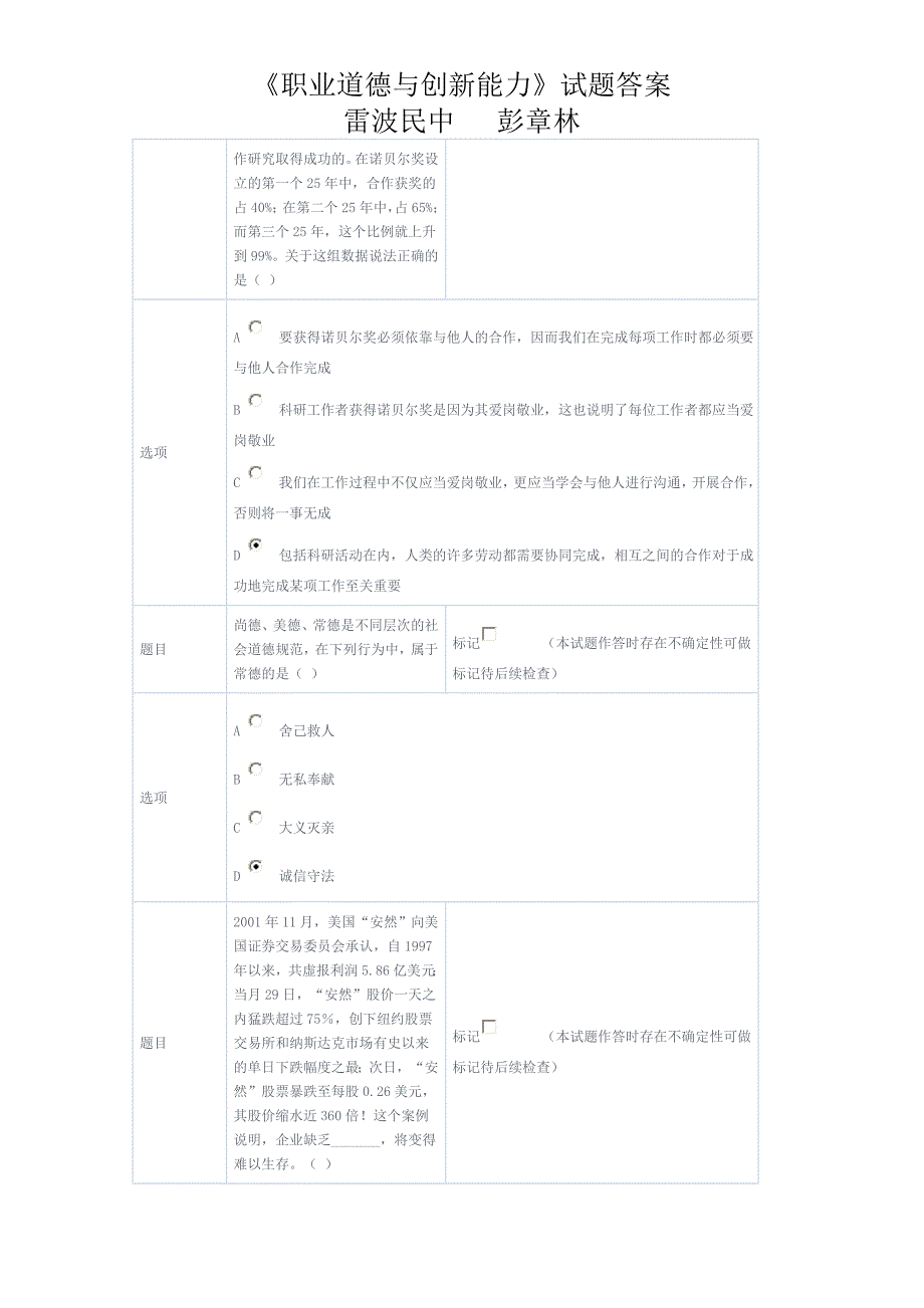 《职业道德与创新能力》考试试题及答案_第4页