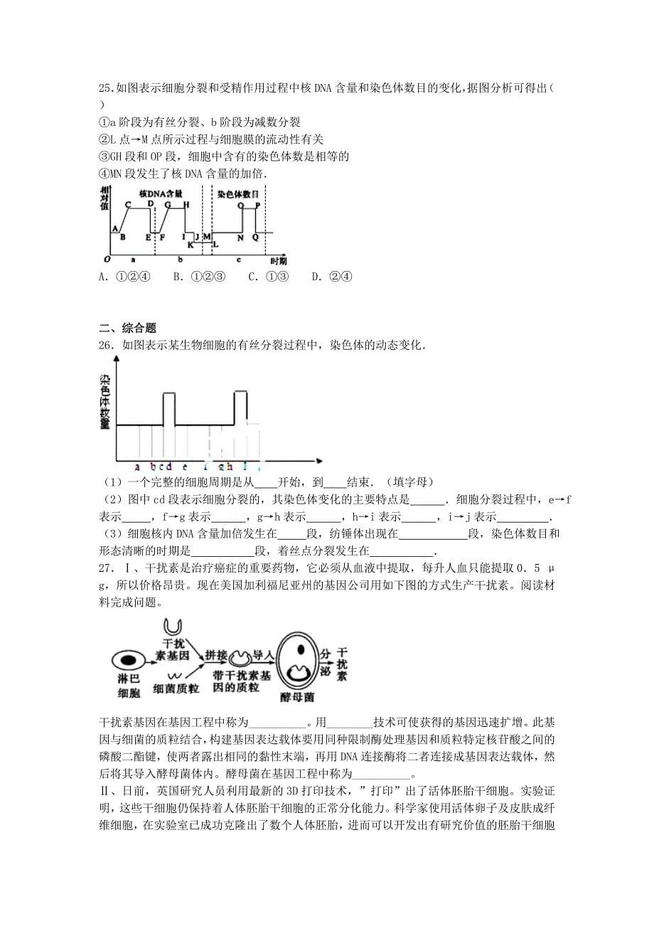 浙科版高中生物必修一第4章《细胞的增殖与分化》单元强化训练_第5页