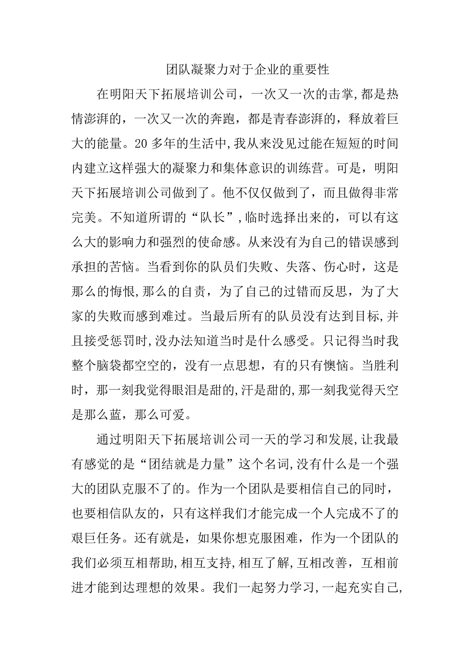 团队凝聚力对于企业的重要性_第1页