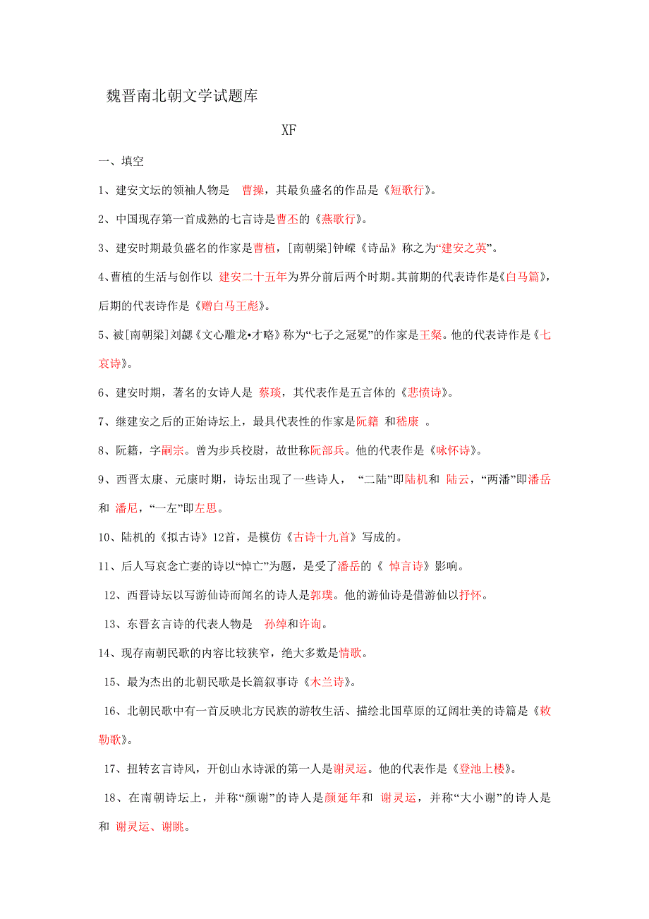 魏晋南北朝文学试题库_第1页