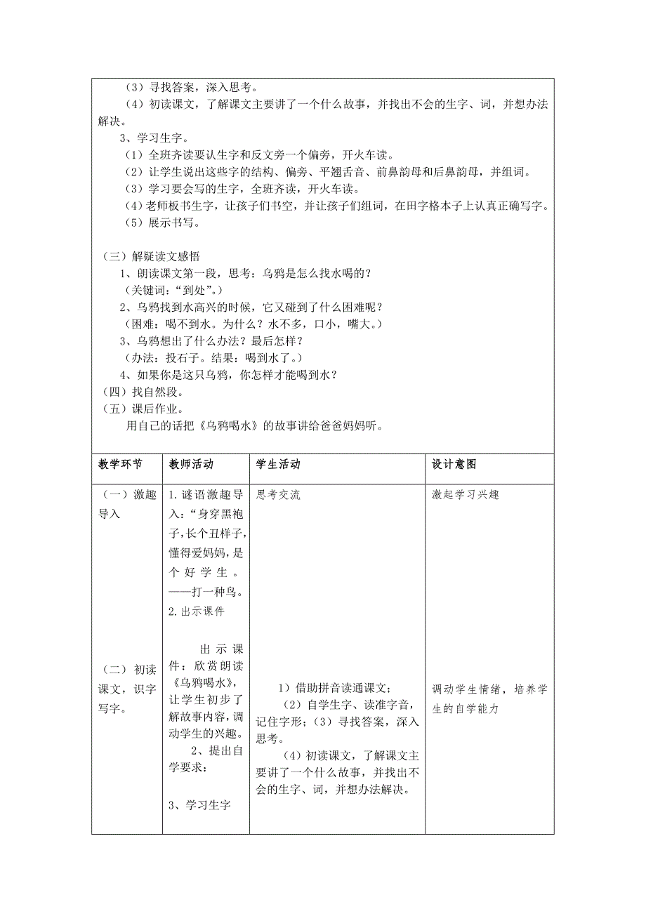 《乌鸦喝水》教学设计(魁丽芳)_第2页