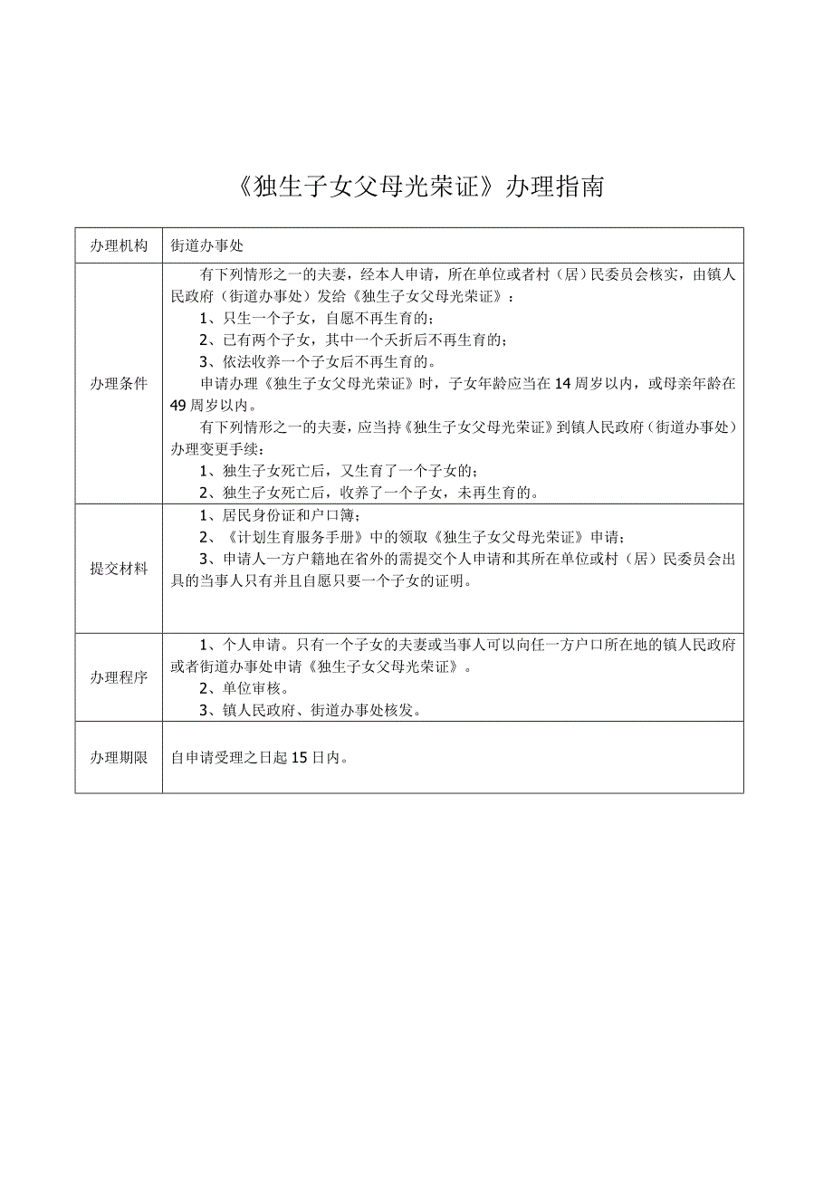 办独生子女父母光荣证指南_第1页