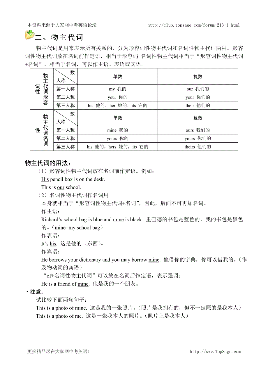 初中英语代词(教师用)_第2页