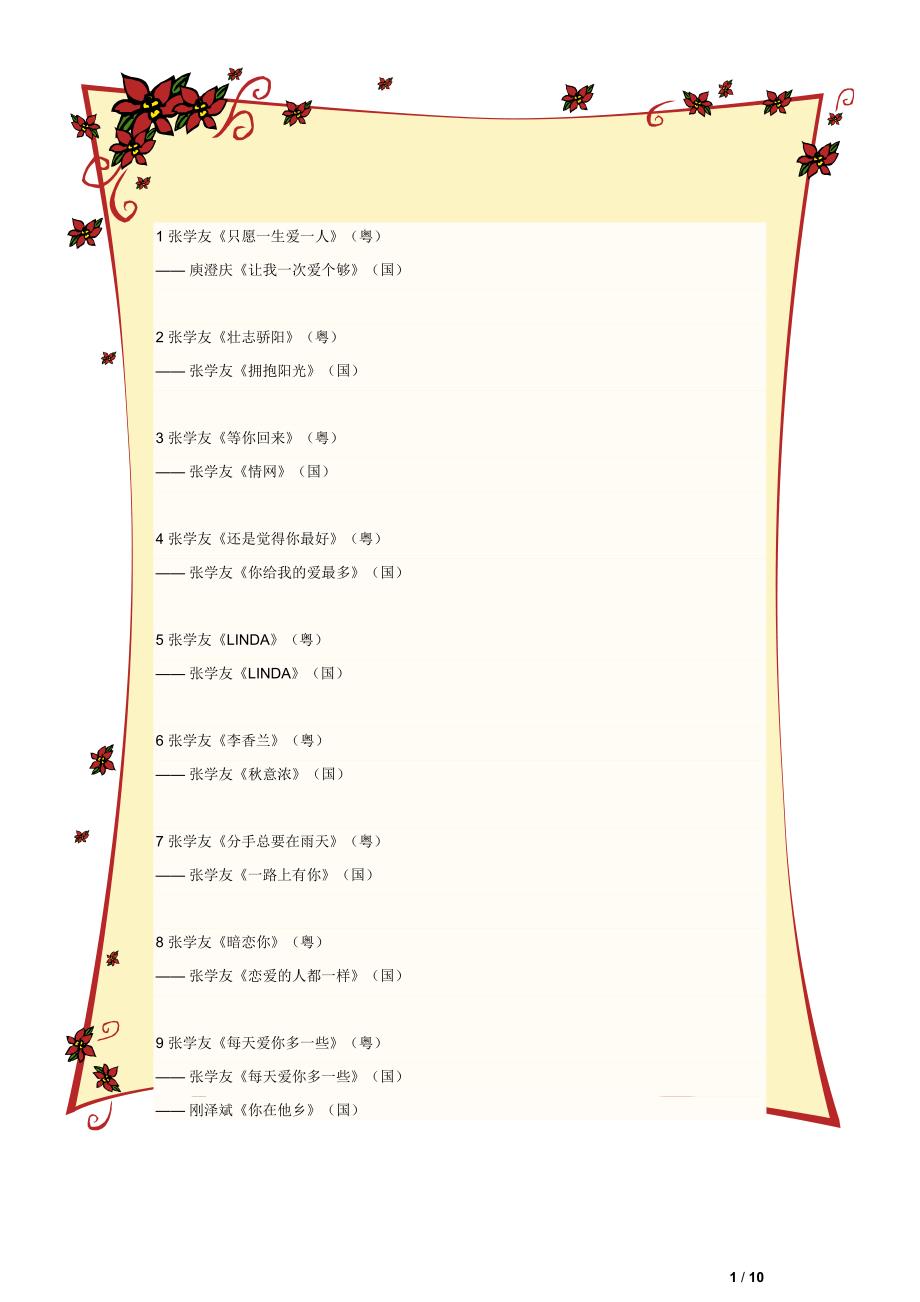 张学友国语-粤语同曲经典歌整理_第1页