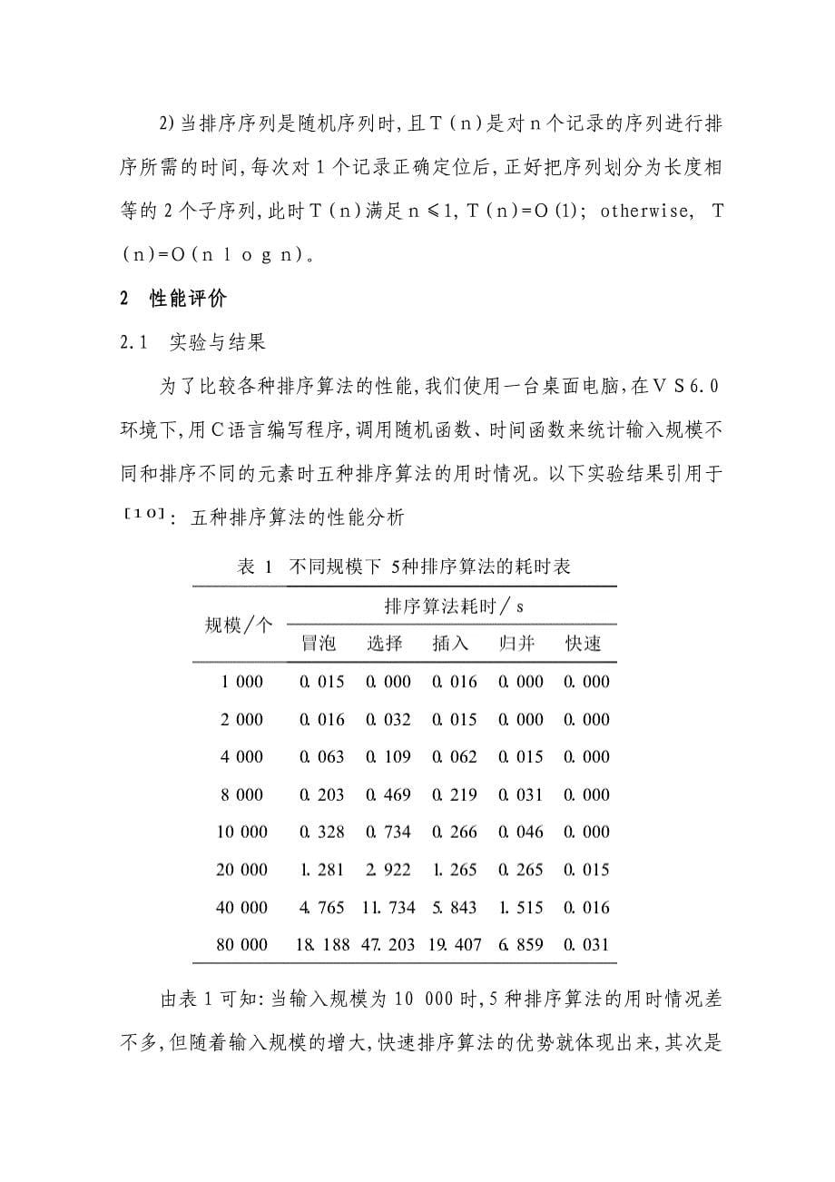 五种排序算法的分析与比较_第5页