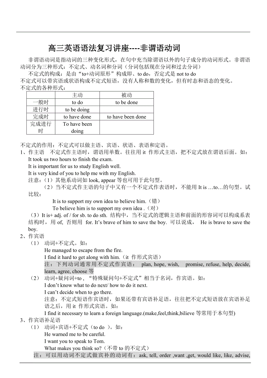 高三英语语法复习讲座非谓语动词_第1页