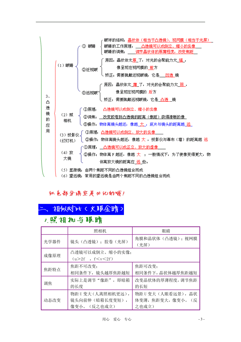 八年级物理上册 第三章透镜及其应用复习学案 北师大版_第3页