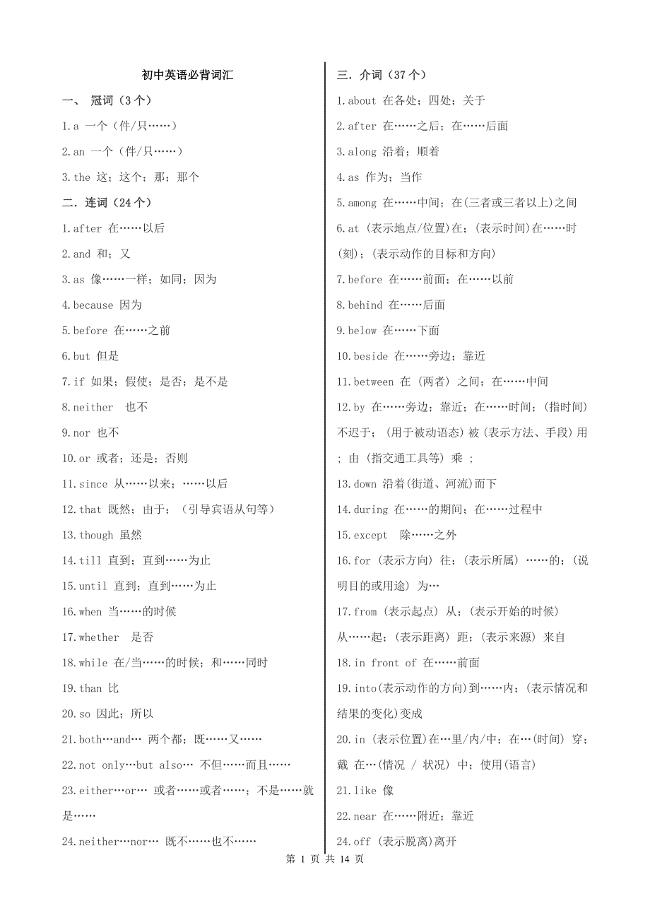 初中英语必背词汇(词性分类)_第1页