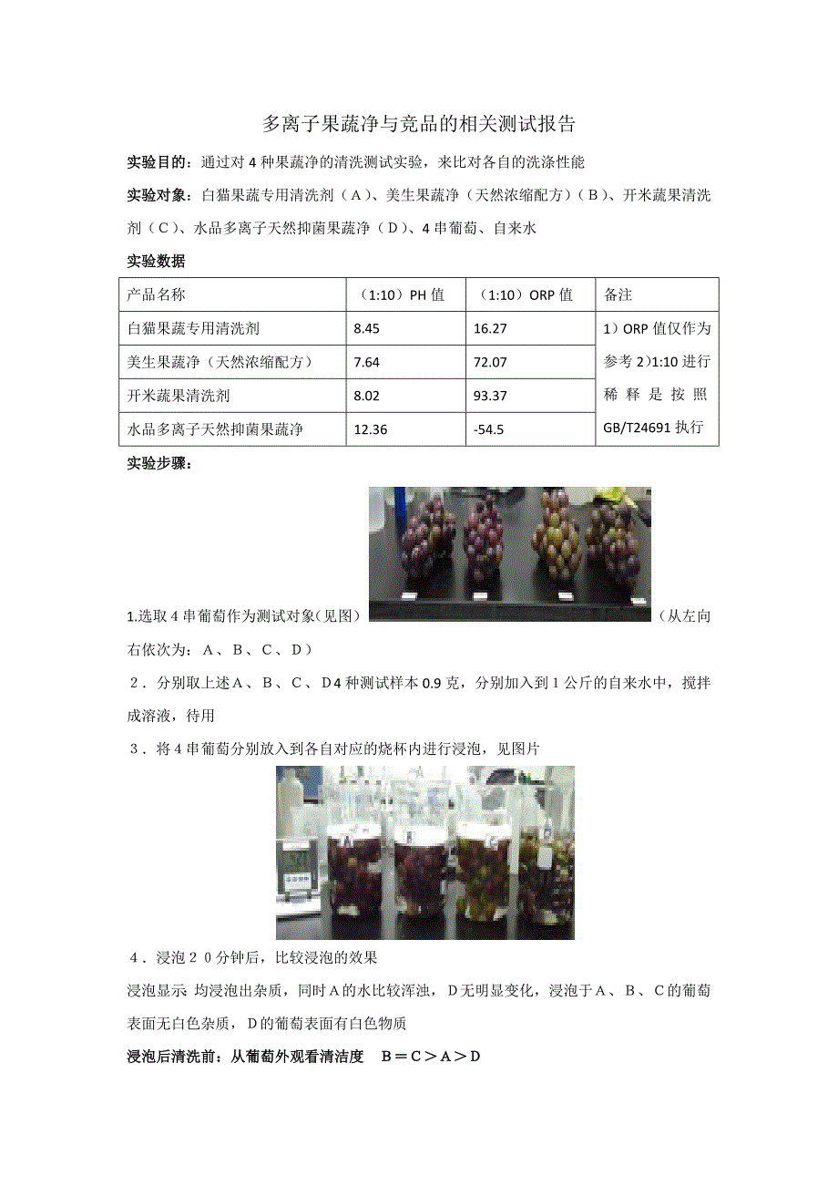 果蔬净与竞品测试报告_第1页