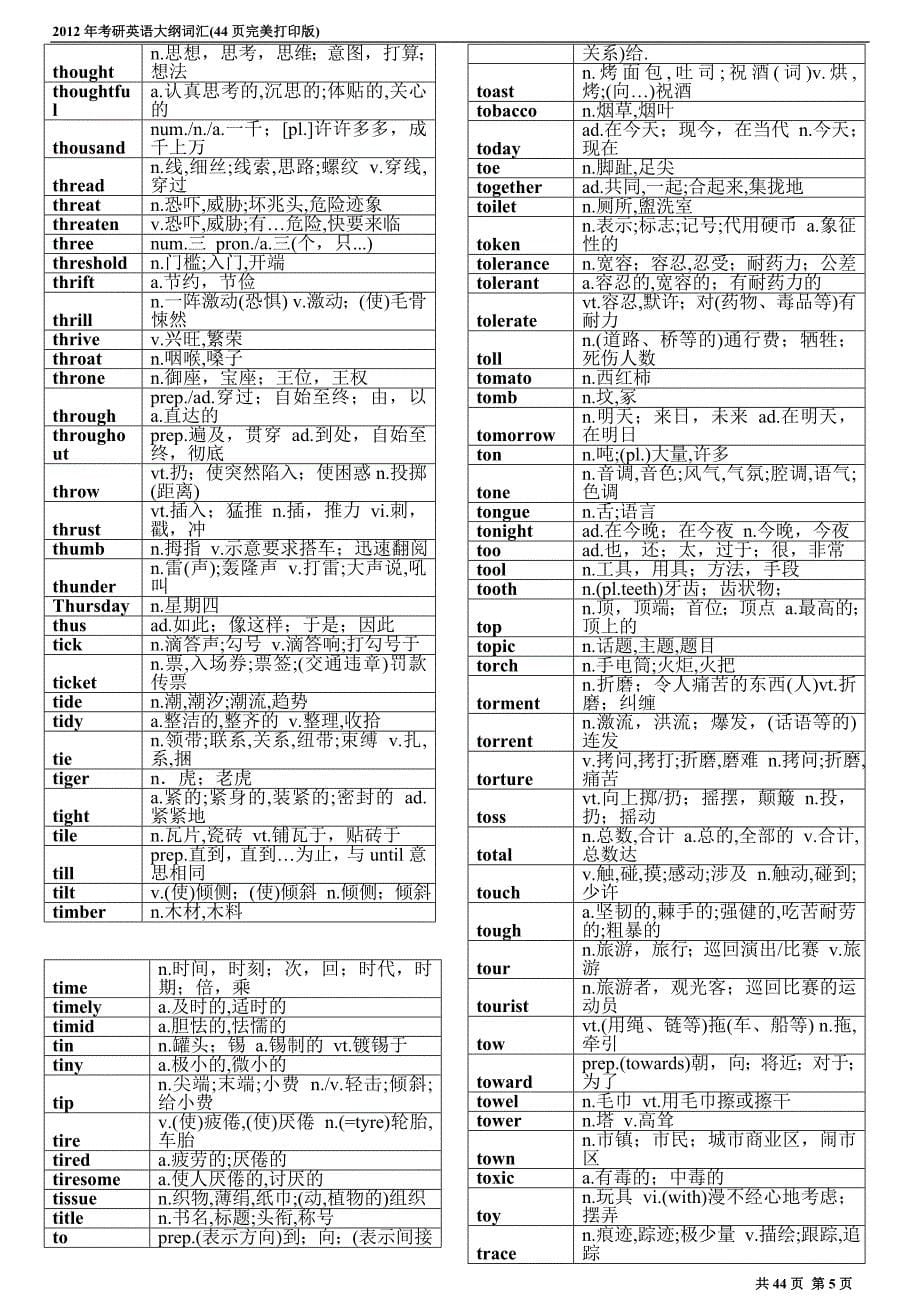 考研英语大纲词汇_(44页完美打印版)名师推荐1_第5页