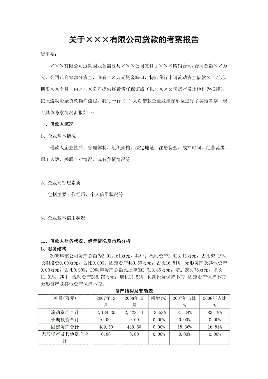 关于有限公司贷款的考察报告_第1页