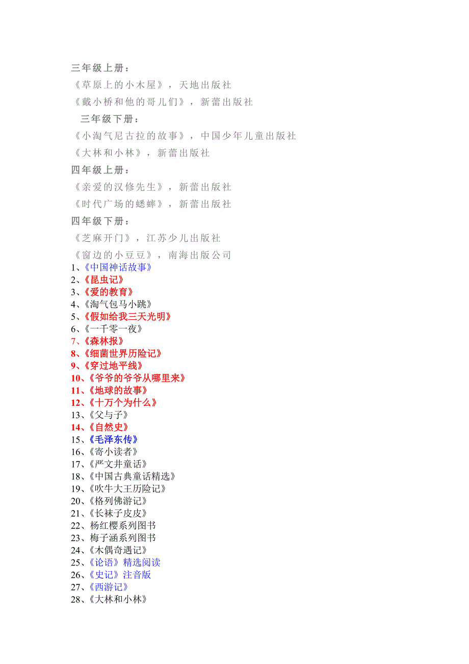 小学课外阅读推荐书目_第2页