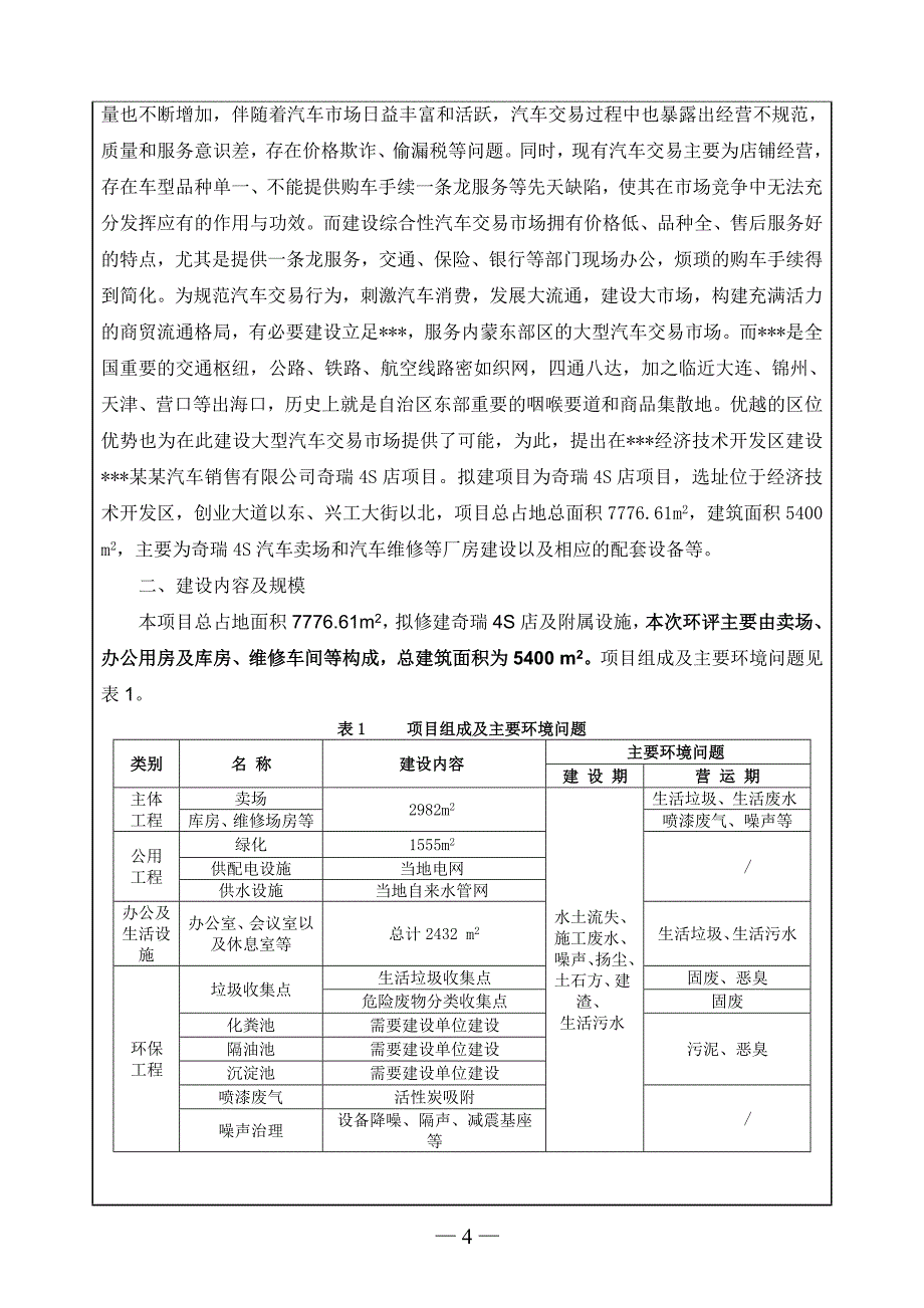 某某汽车销售有限公司奇瑞4S店建设项目环境影响报告表_第4页