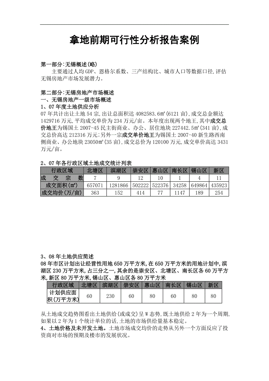 拿地前期可行性分析报告案例(无锡_第1页