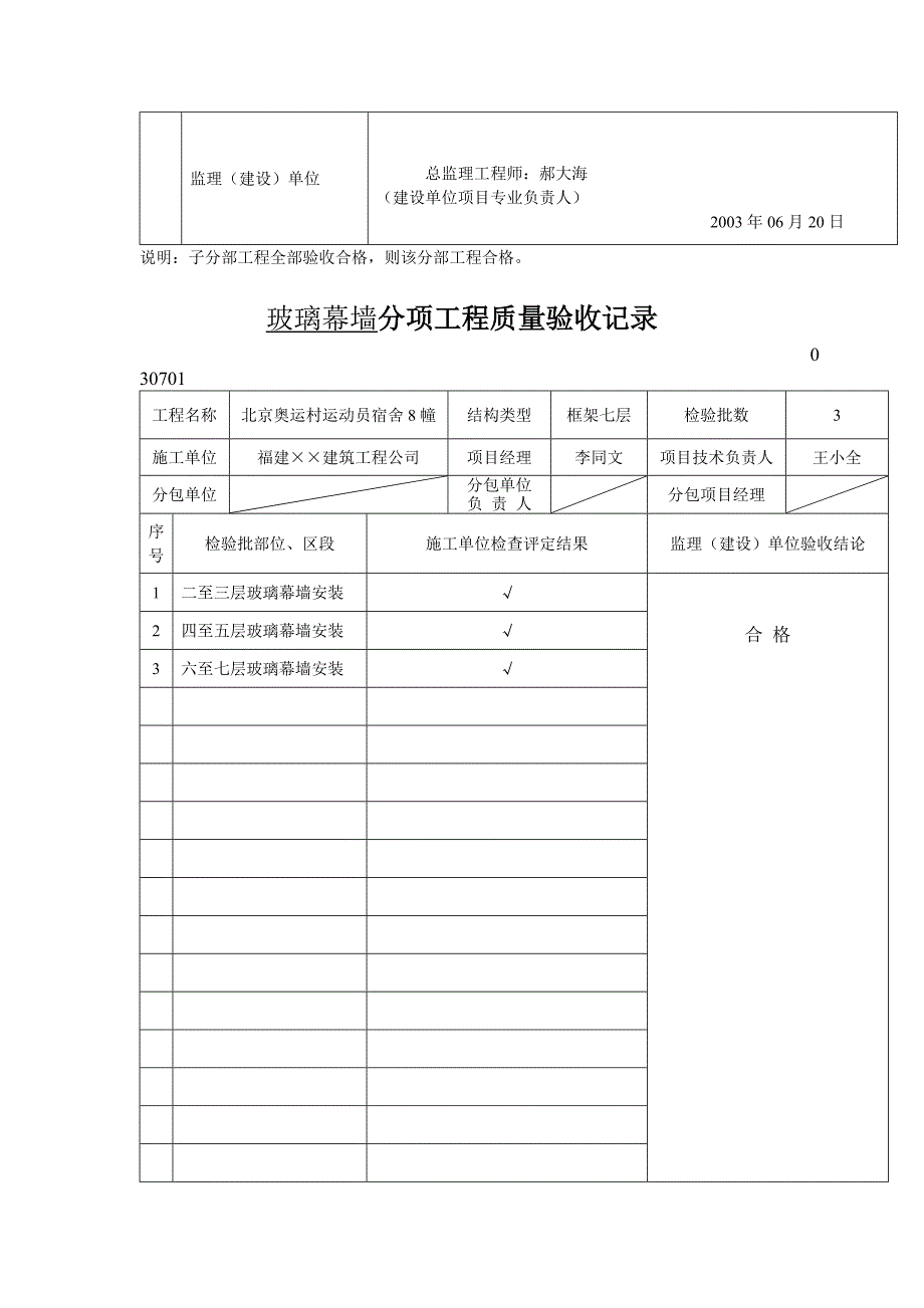 幕墙分部(子分部)工程质量验收记录文档_第2页