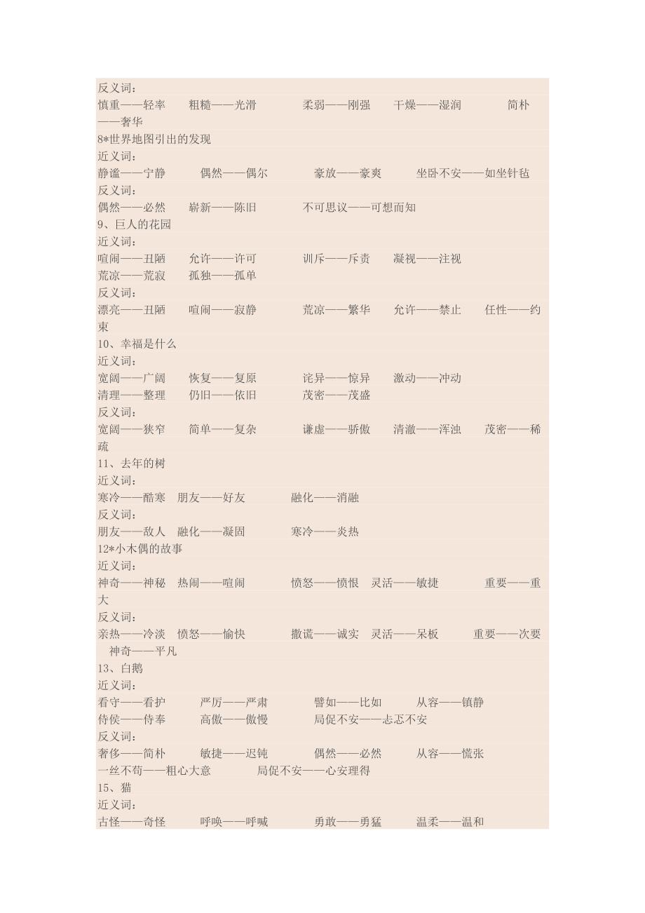 小学四年级语文上册近义词与反义词_第2页