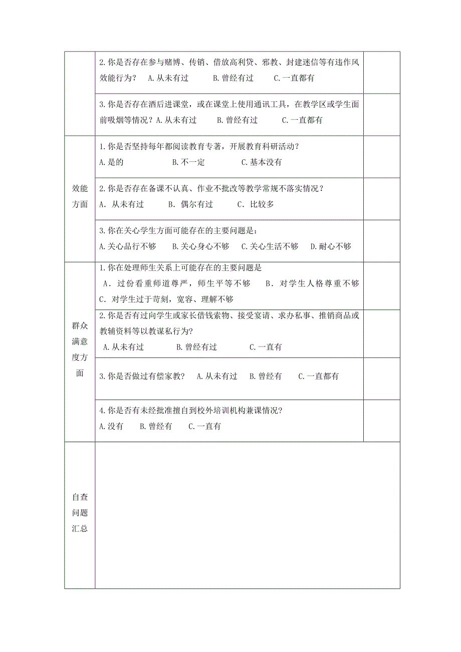 亭口中心小学教师作风效能建设自评表_第2页