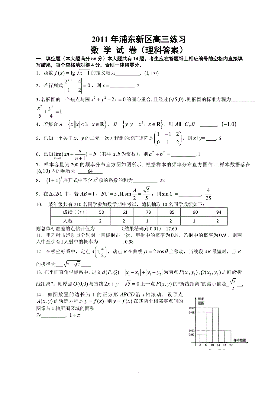 高三数学理科答案_第1页