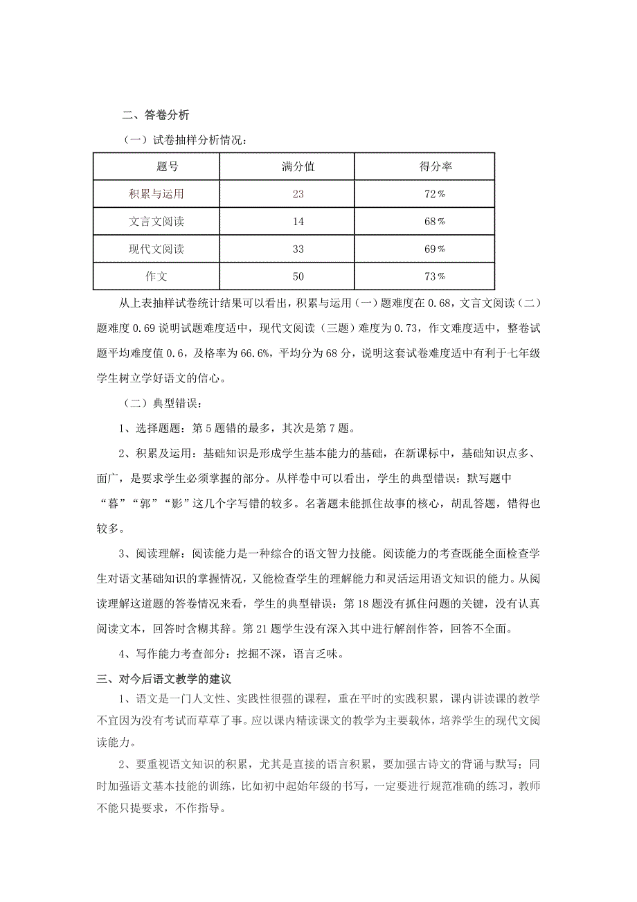 七年级_第一单元语文试卷分析_第2页