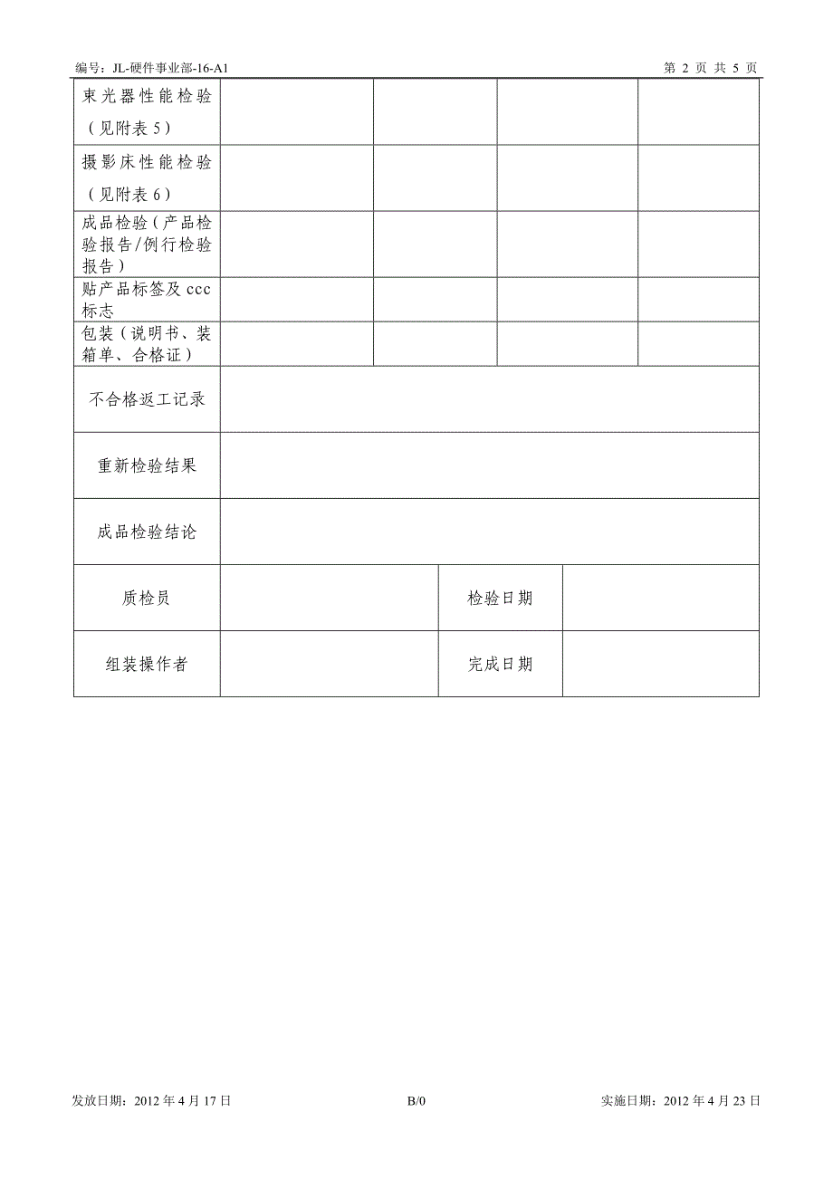 JL-硬件事业部-16-A1 产品组装记录B0_第2页