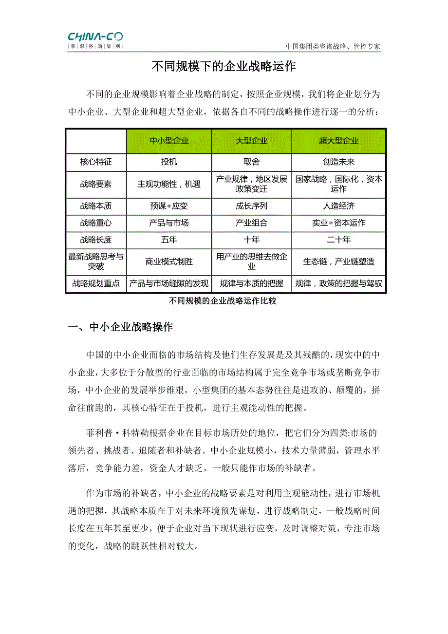 不同规模下的企业战略运作_第1页