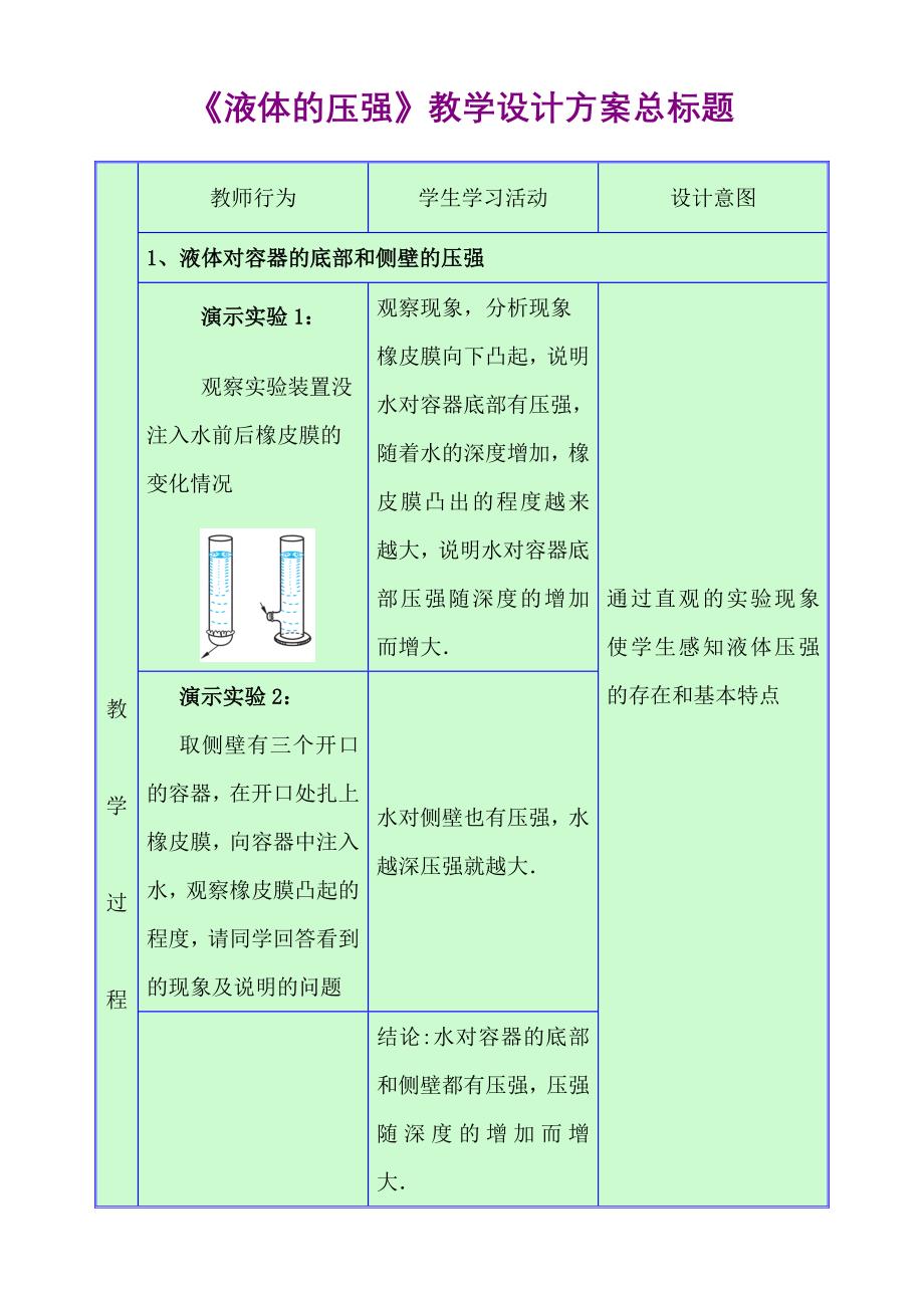 《液体的压强》教学设计方案_第1页