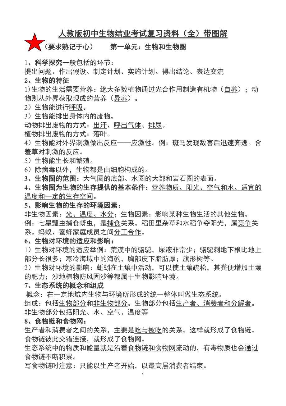 人教版初中生物结业考试复习资料(全)带详细图解_第1页