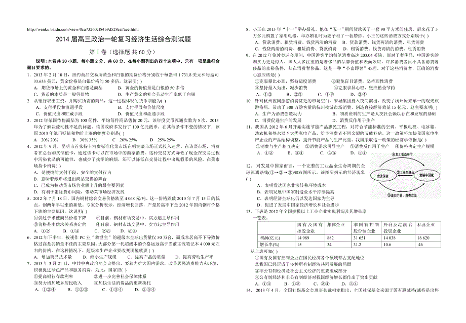 《经济生活》第一轮复习综合测试1_第1页