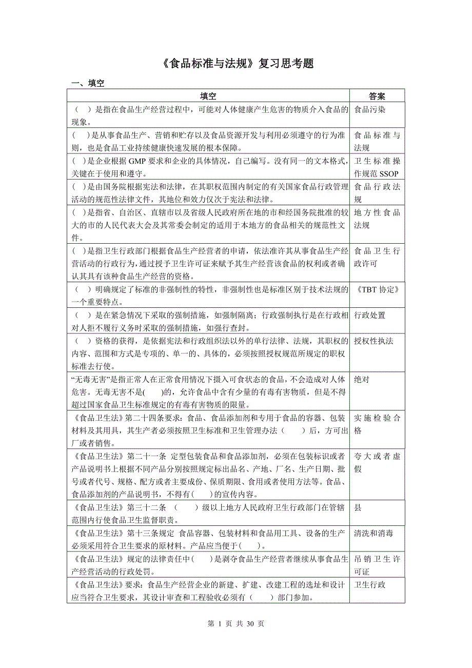 食品标准与法规复习思考题_第1页
