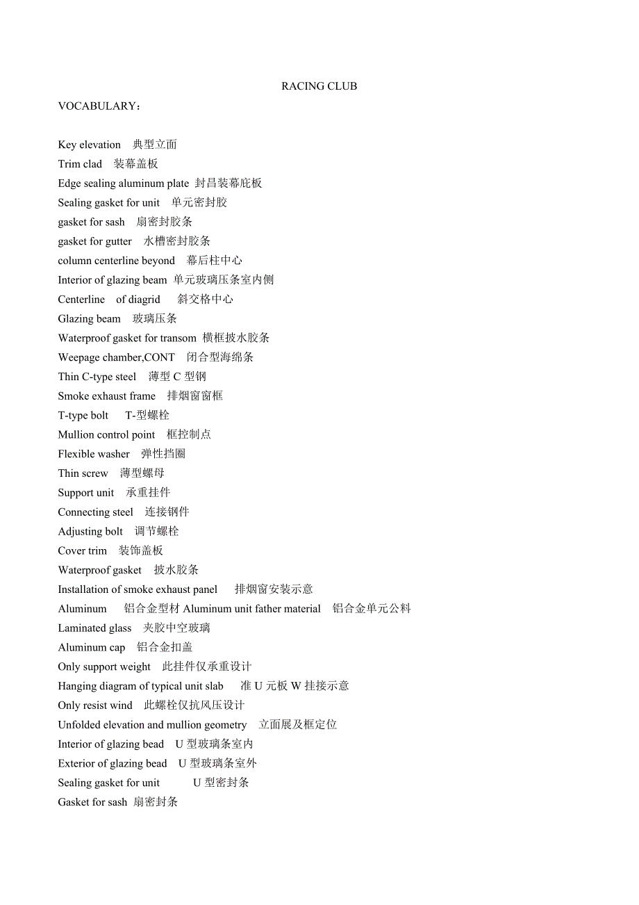 curtainwall  vocabulary_第1页