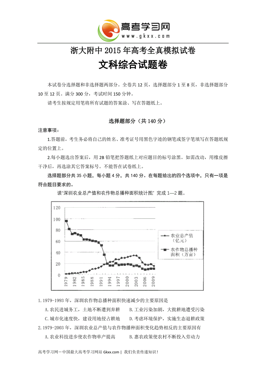 浙大附中2015年高考全真模拟试卷_第1页