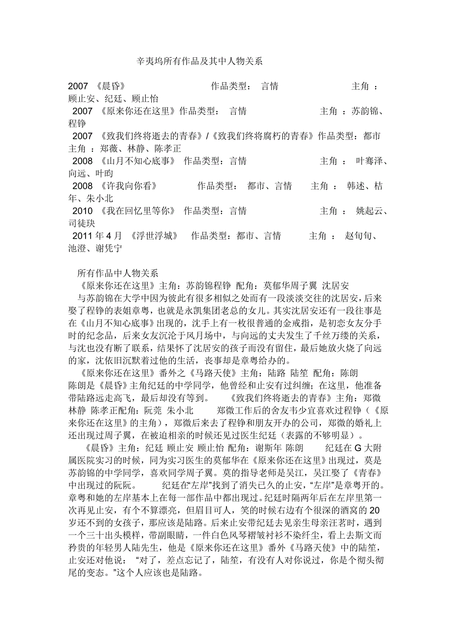 辛夷坞所有作品及其中人物关系_第1页